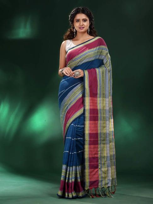 charukriti blue embroidered saree with blouse