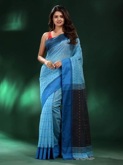 charukriti blue polka dot saree with blouse