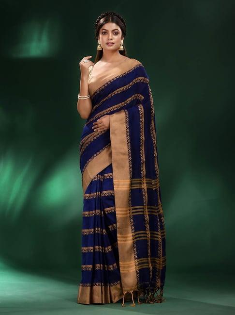 charukriti blue striped saree with blouse