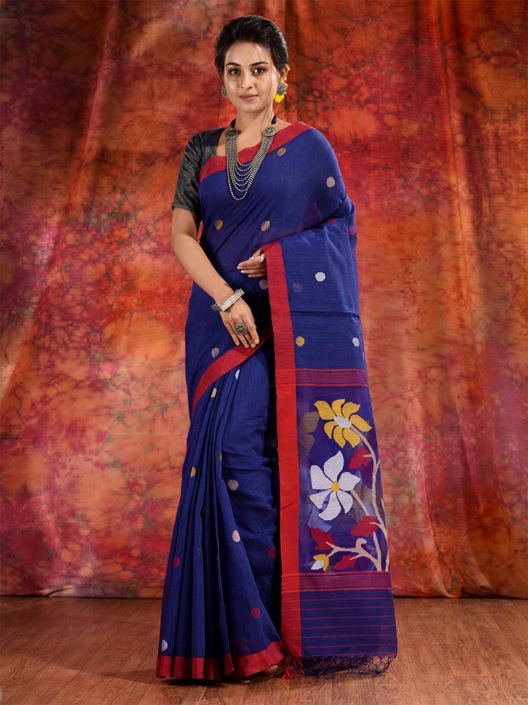 charukriti blue woven design pure silk saree