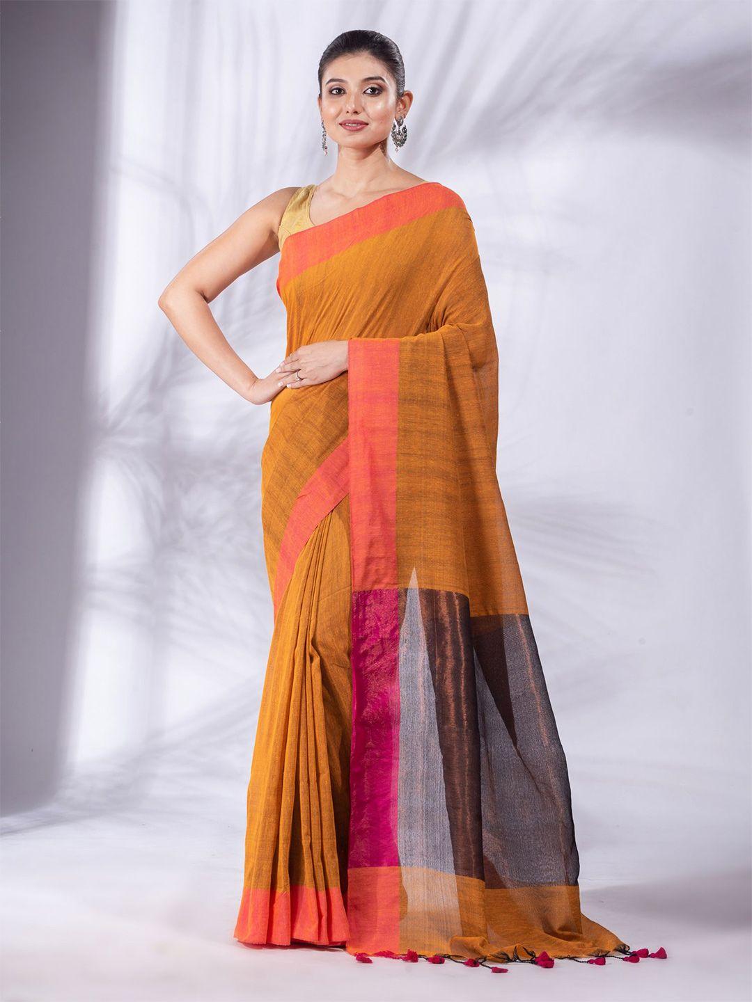 charukriti brown & pink pure cotton saree