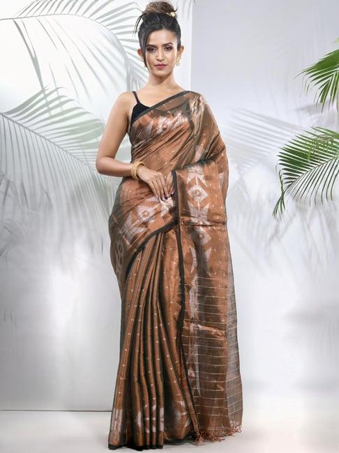 charukriti brown embellished saree with unstitched blouse