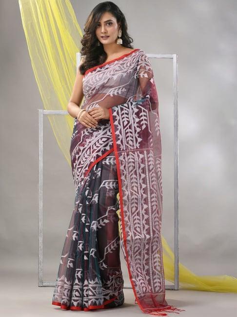 charukriti brown silk woven saree with unstitched blouse