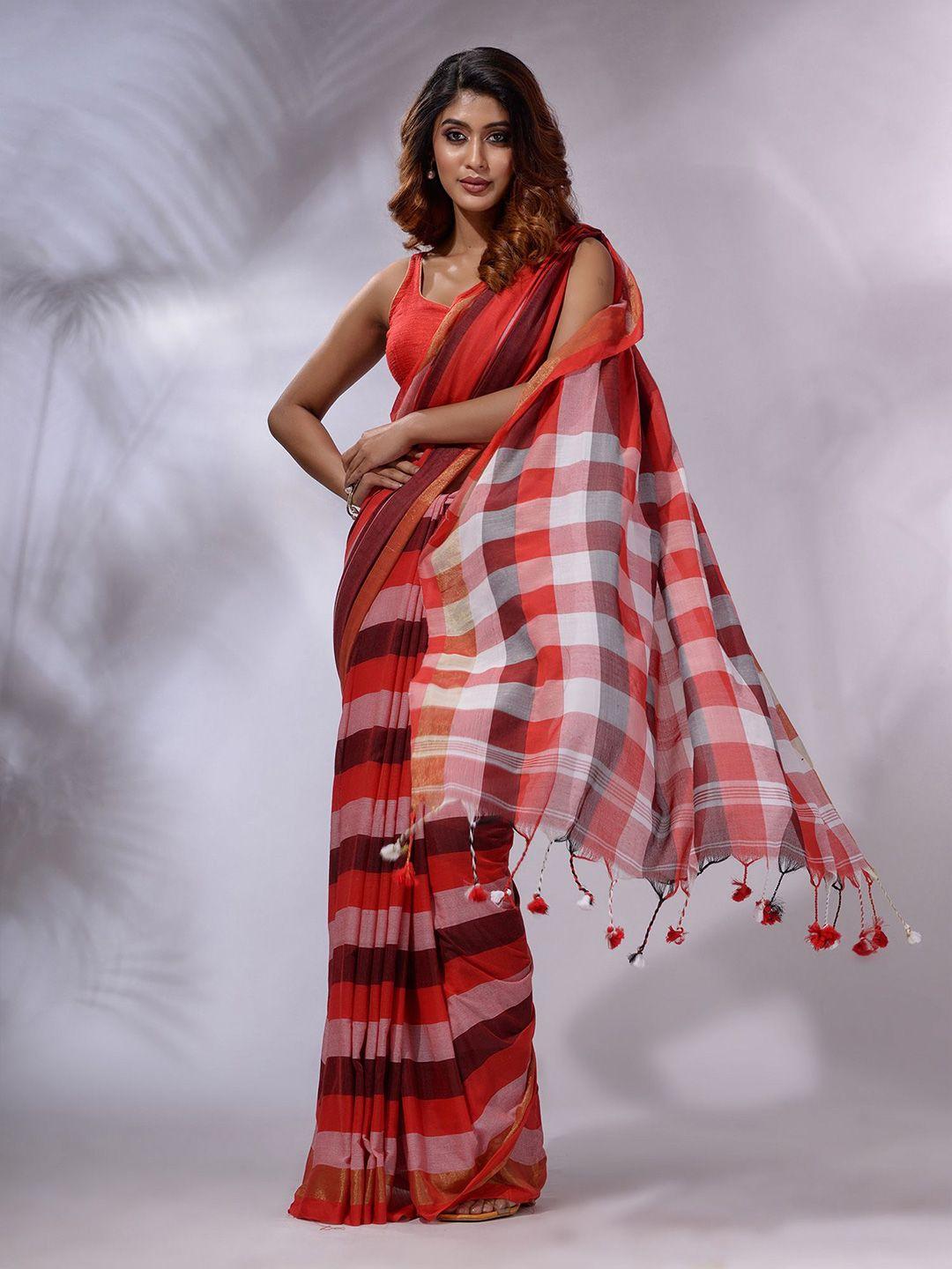 charukriti checked pure cotton handloom saree