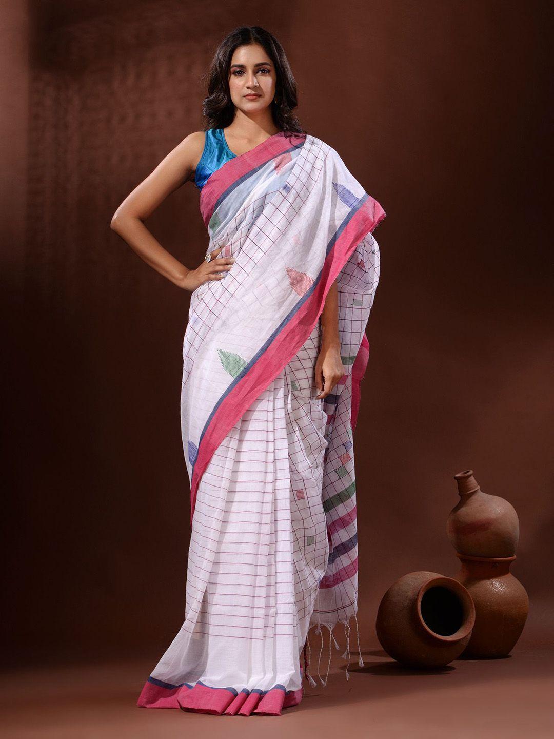 charukriti checked pure cotton saree