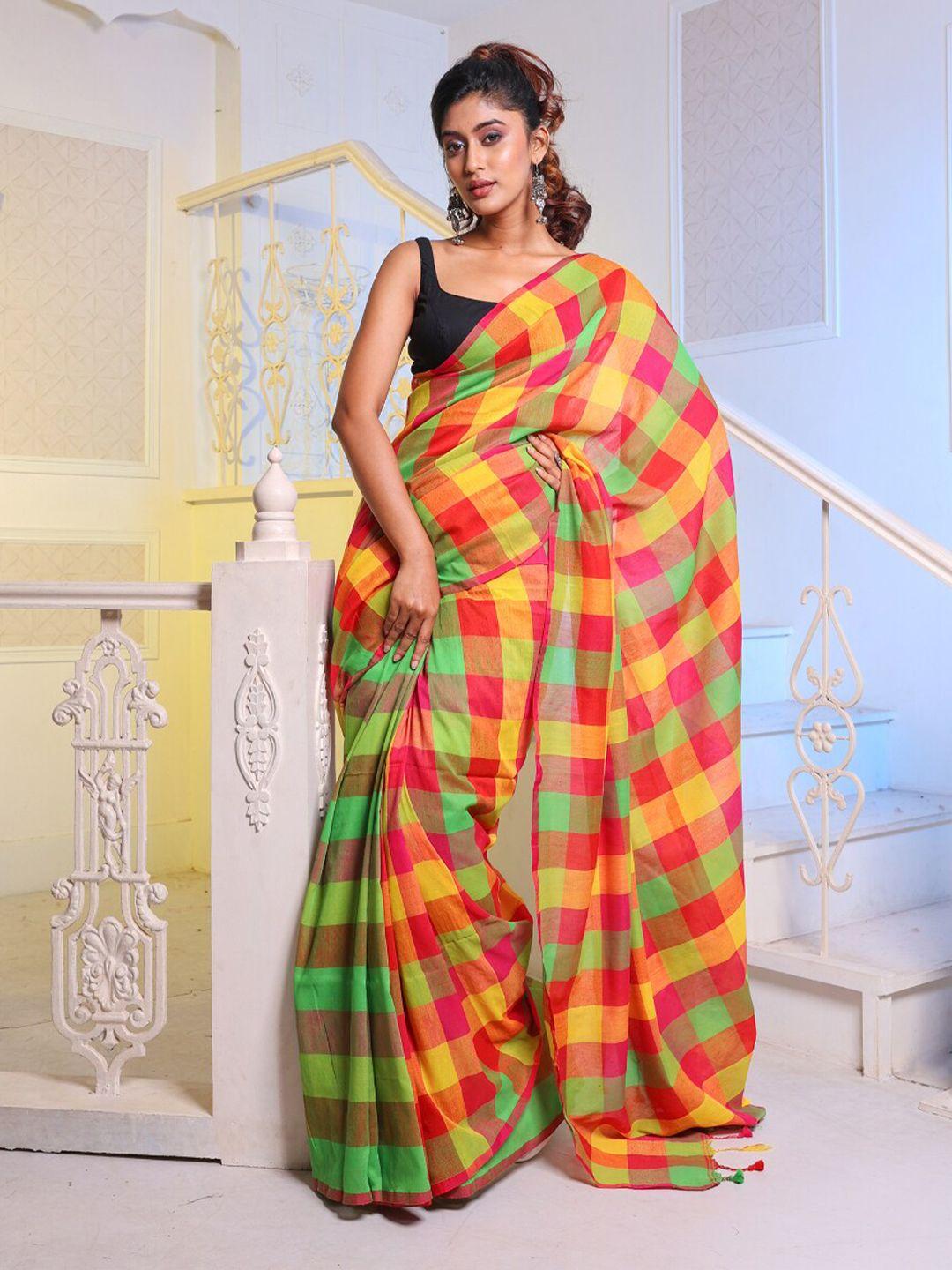 charukriti checked pure cotton saree