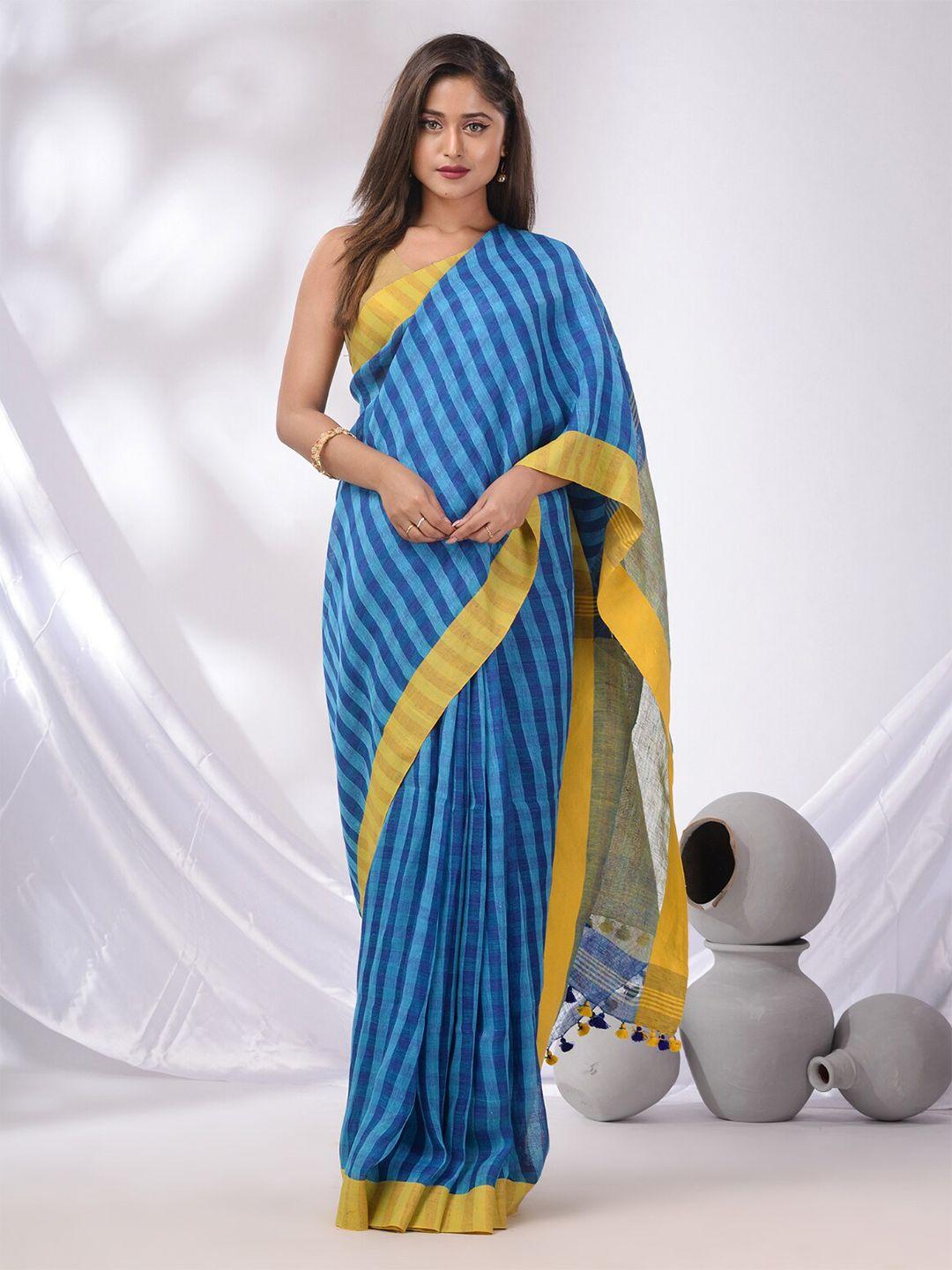 charukriti checked pure linen saree