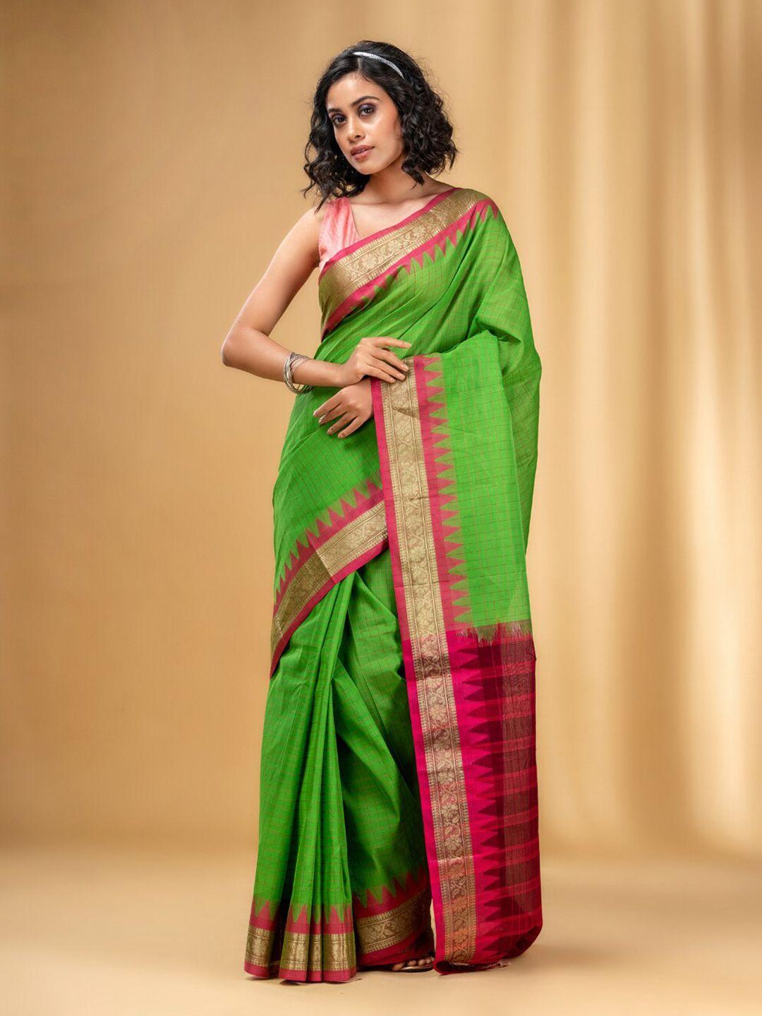 charukriti checked woven design zari pure cotton saree