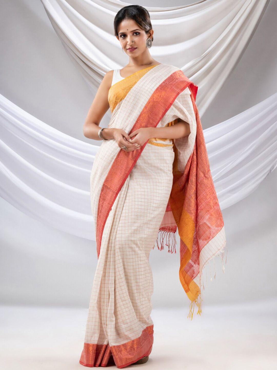 charukriti checked woven design zari saree