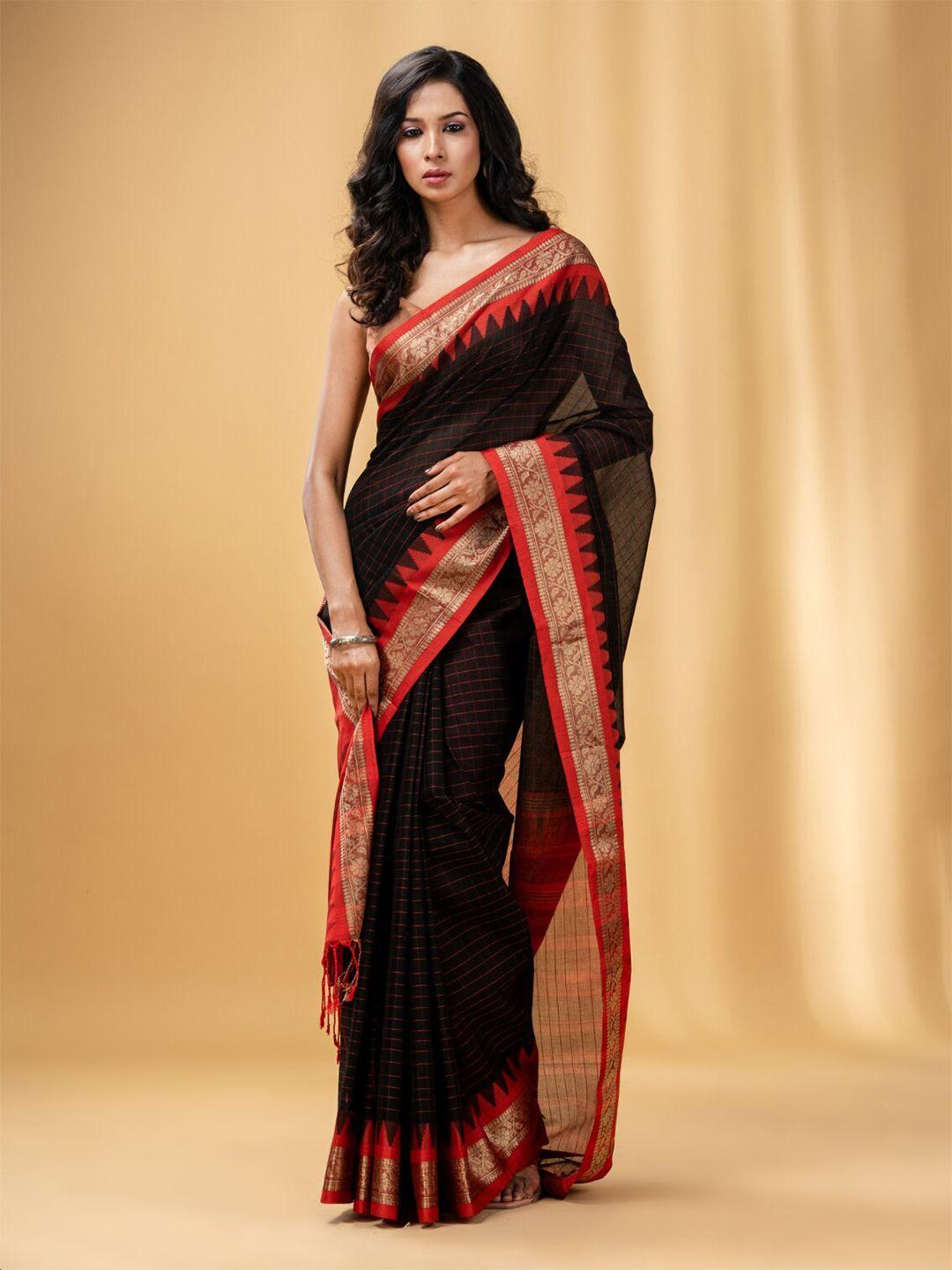 charukriti checked zari detailed pure cotton saree