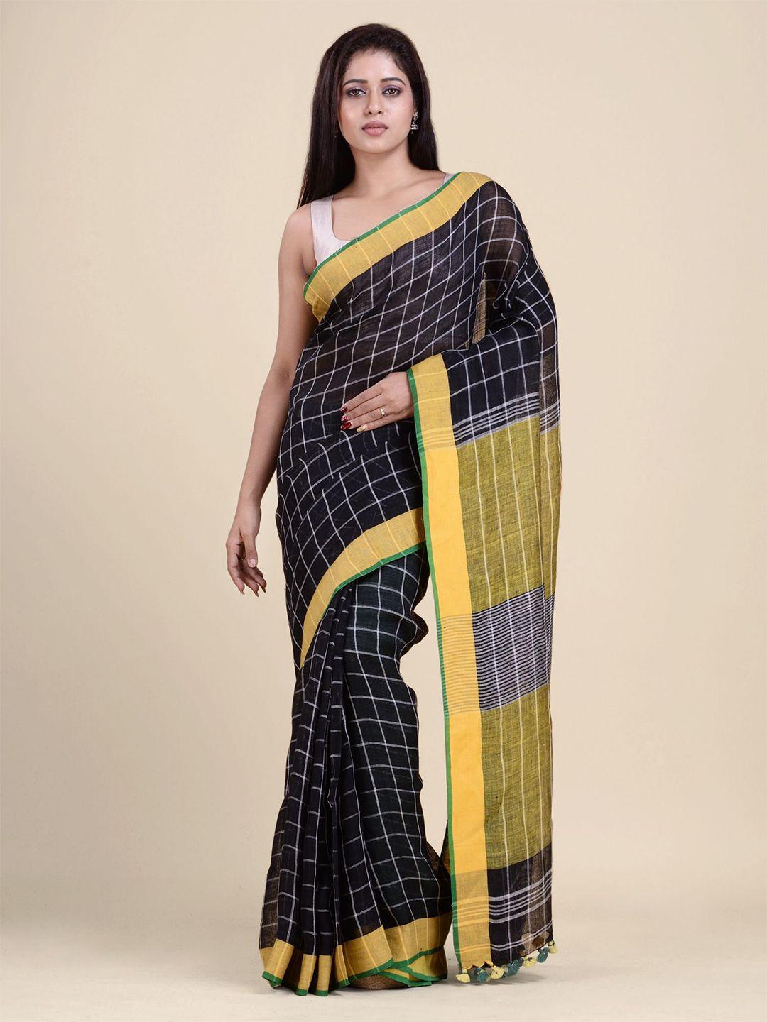 charukriti checked zari pure linen saree