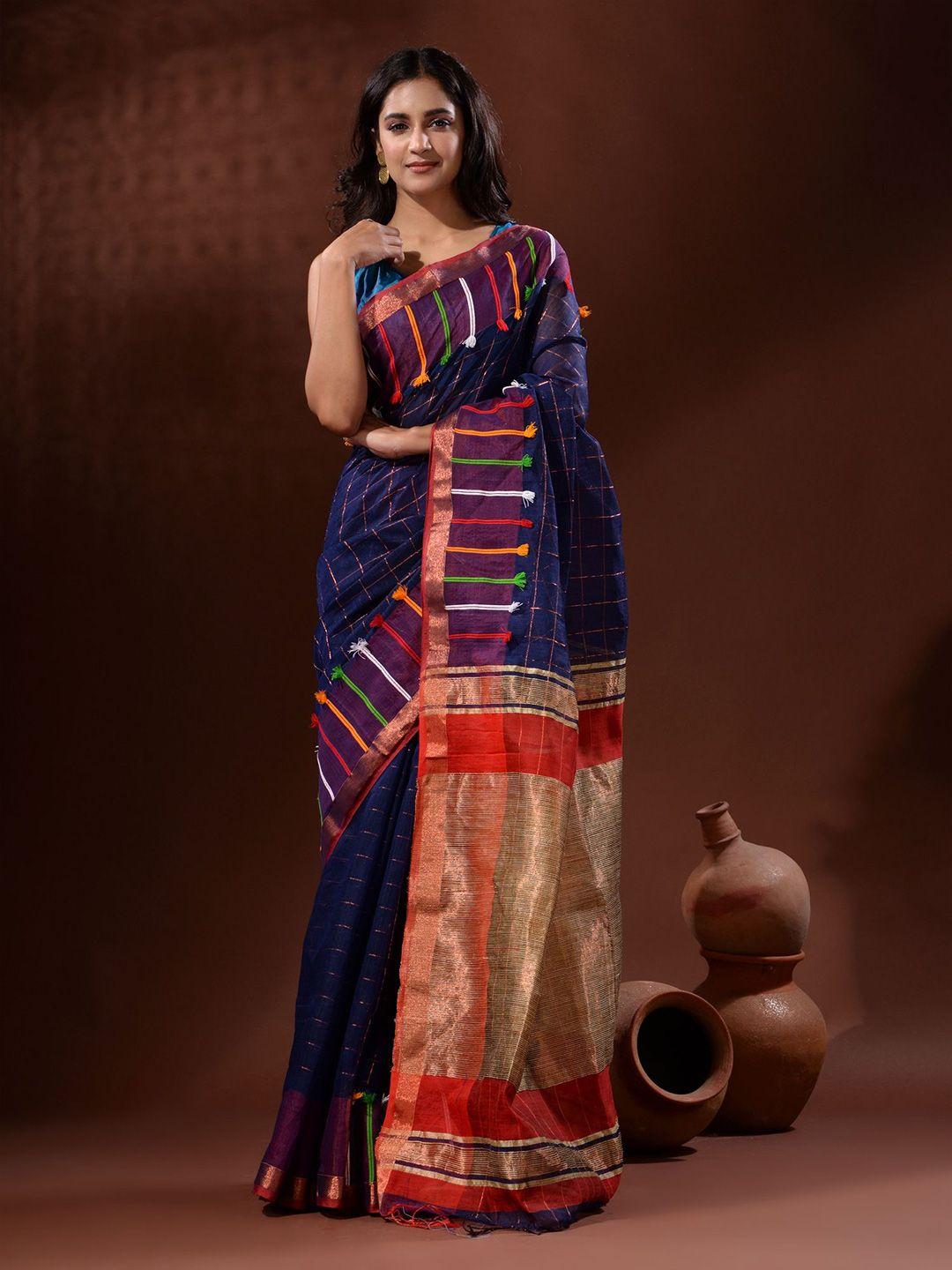 charukriti checked zari silk cotton saree