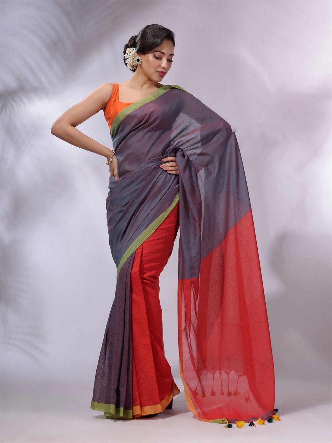 charukriti colourblocked pure cotton half and half saree