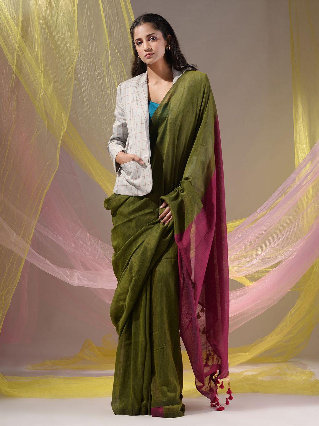charukriti colourblocked pure cotton saree