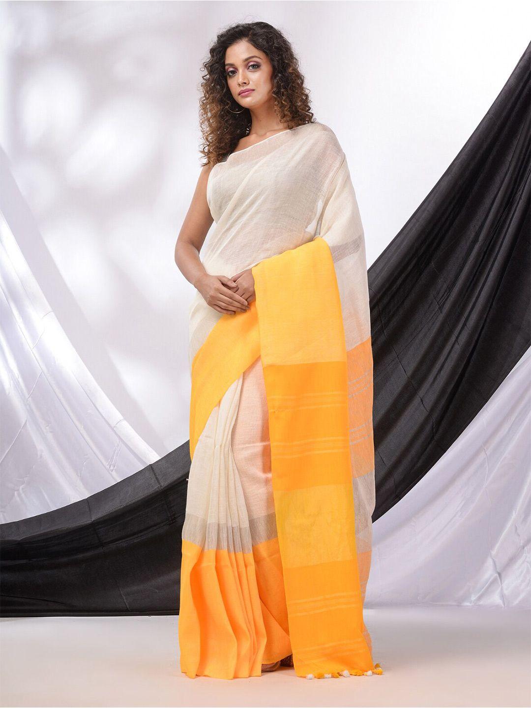 charukriti colourblocked pure linen saree