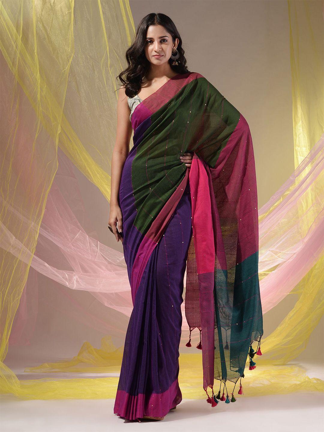 charukriti colourblocked sequined pure cotton saree