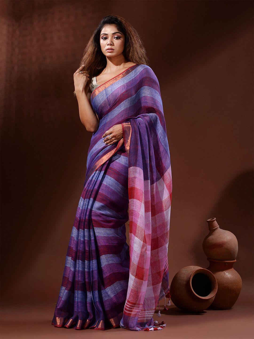 charukriti colourblocked zari pure linen saree