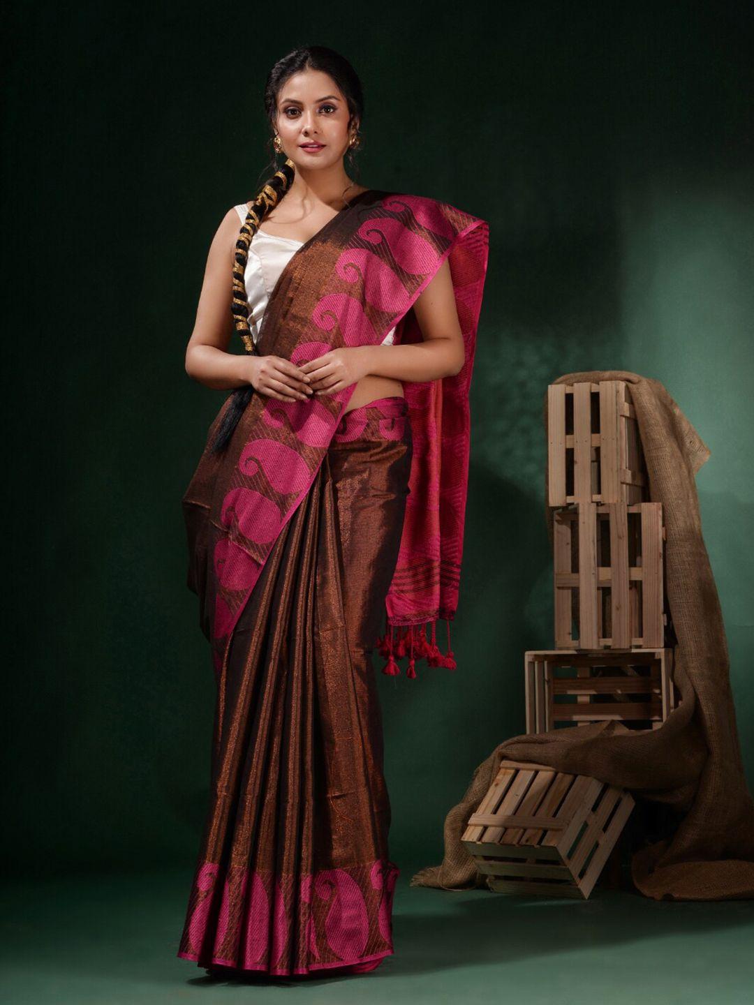 charukriti copper-toned & pink tissue saree