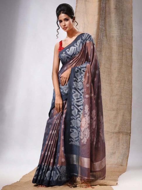 charukriti copper woven saree with unstitched blouse