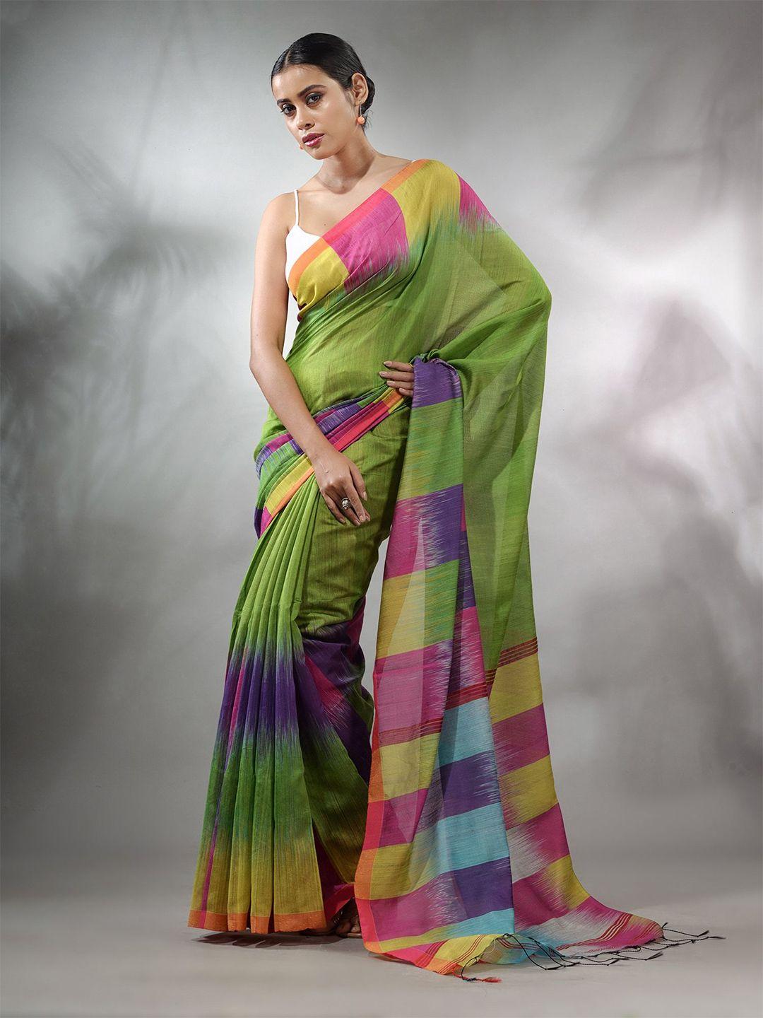 charukriti cotton blend ikat saree