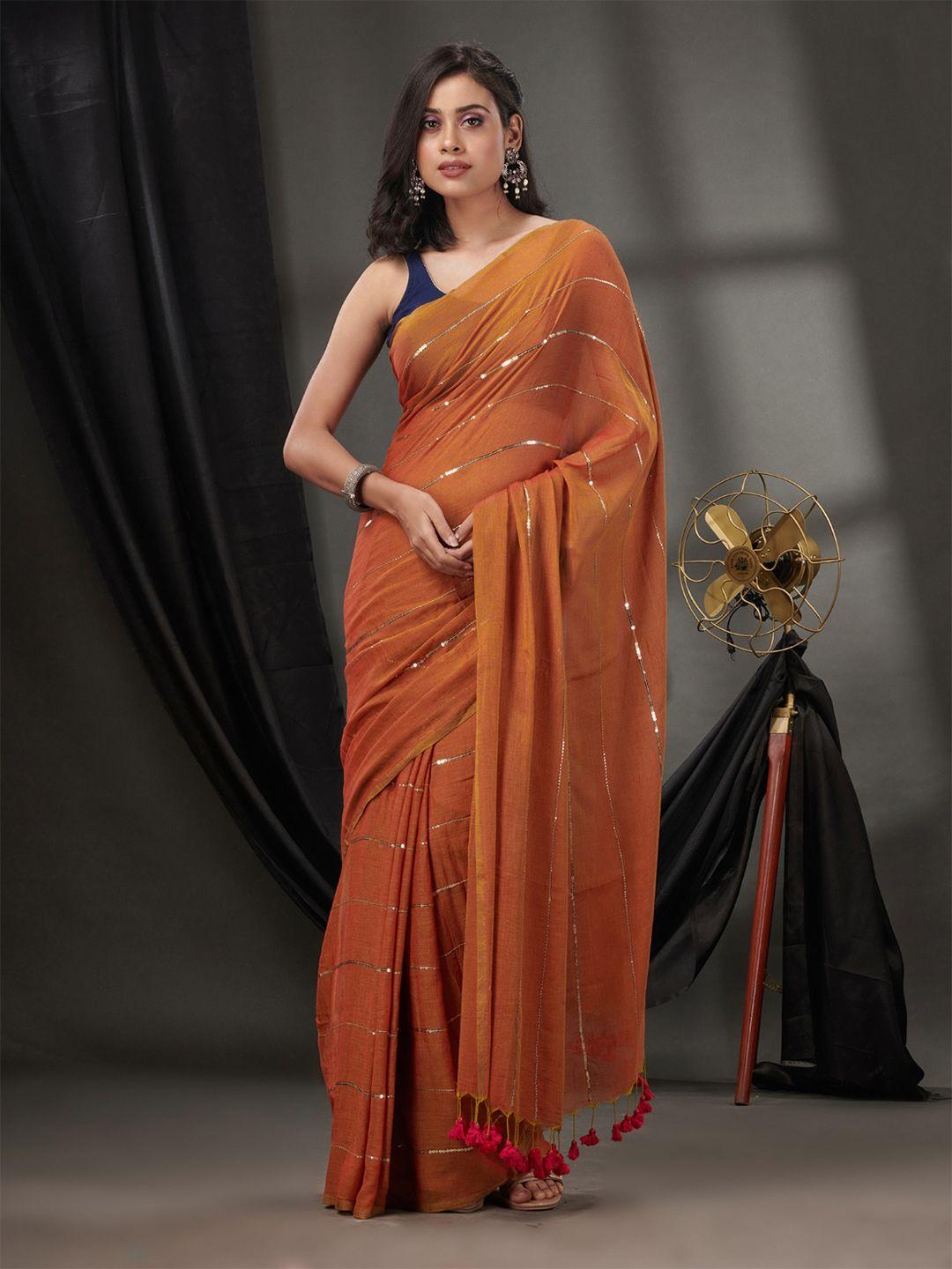 charukriti embellished sequinned pure cotton saree