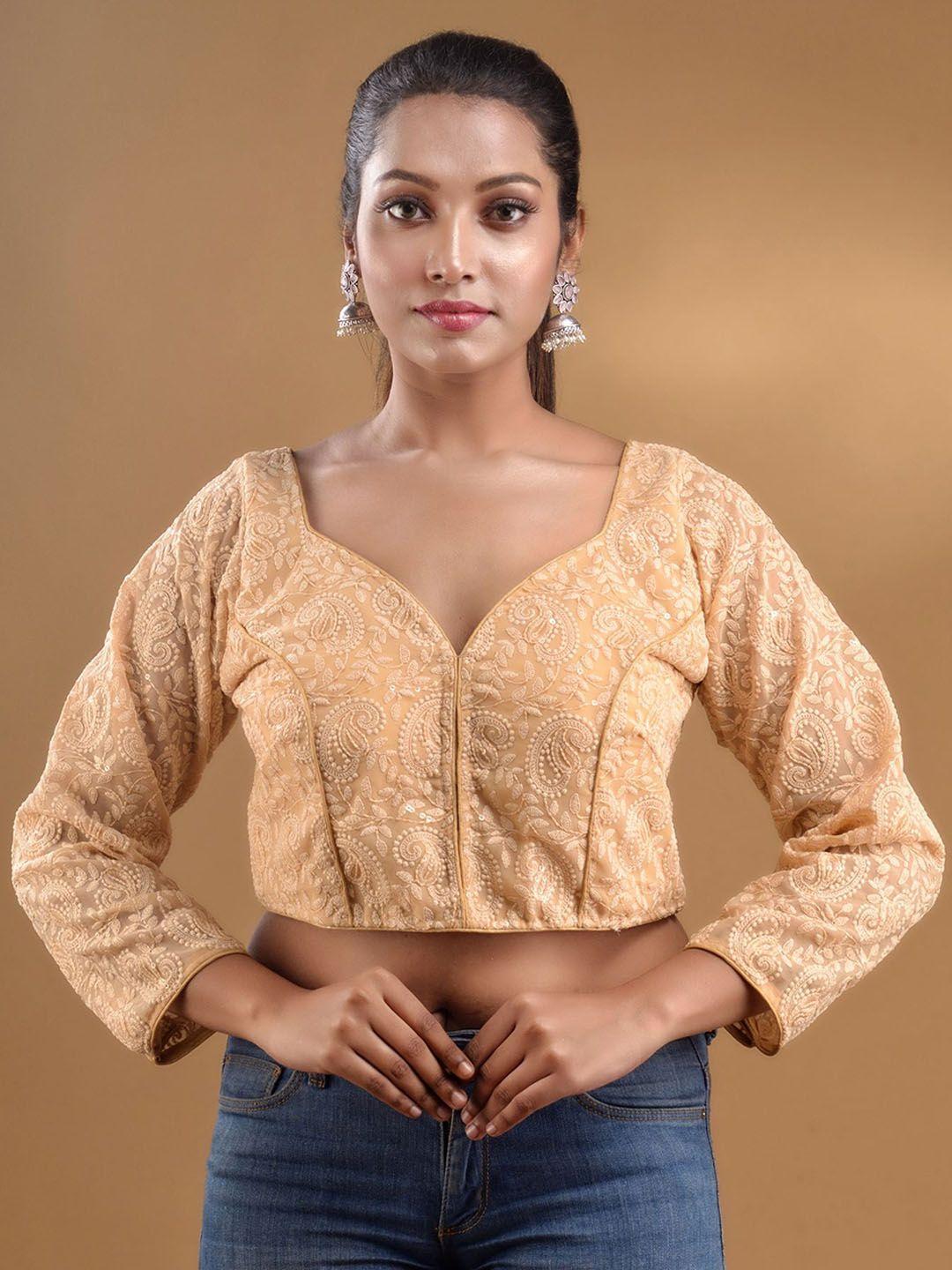 charukriti embroidered sweetheart neck cotton saree blouse