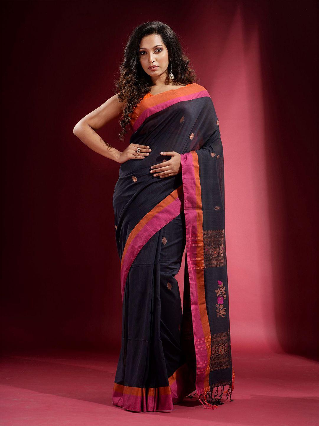 charukriti ethnic motif pure cotton zari saree