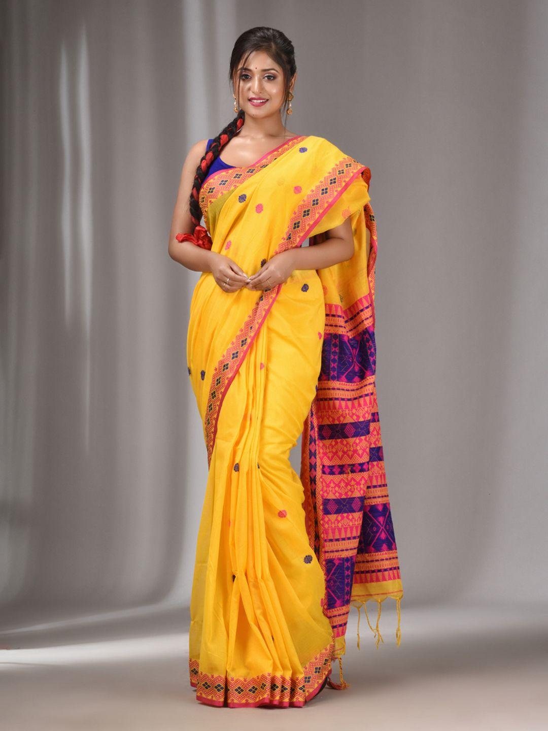 charukriti ethnic motif woven design pure cotton saree