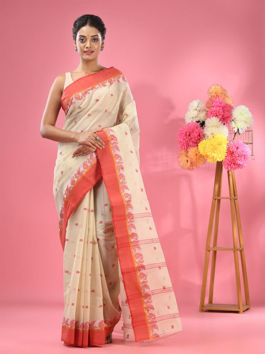 charukriti ethnic motif woven design pure cotton taant saree