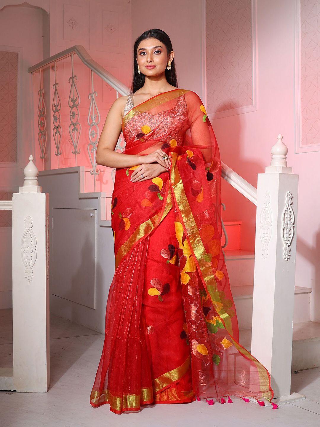 charukriti ethnic motif zari silk blend saree with tassel