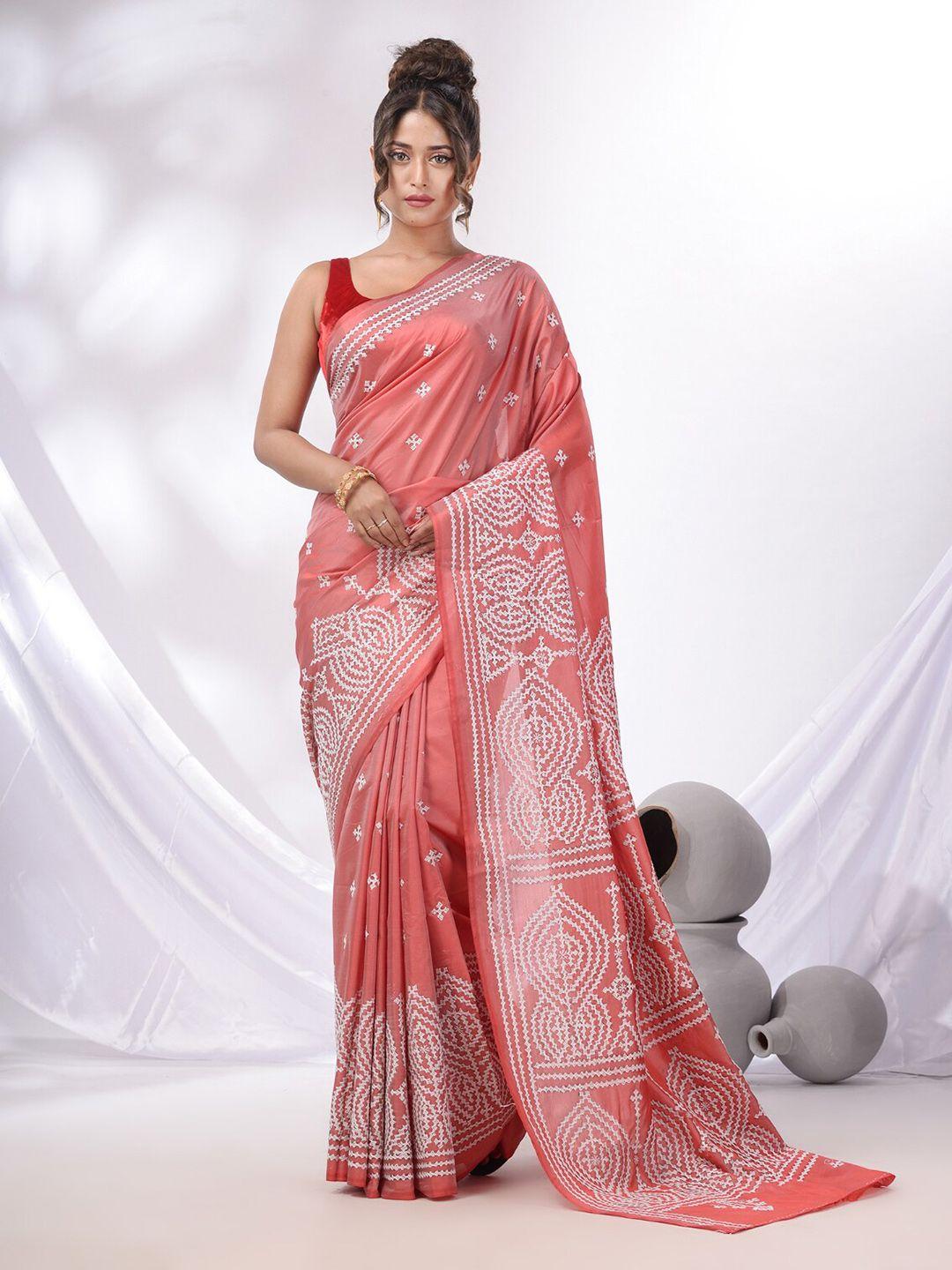 charukriti ethnic motifs kantha work saree