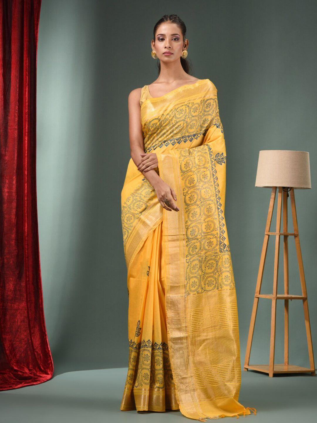 charukriti ethnic motifs printed tasseled zari saree