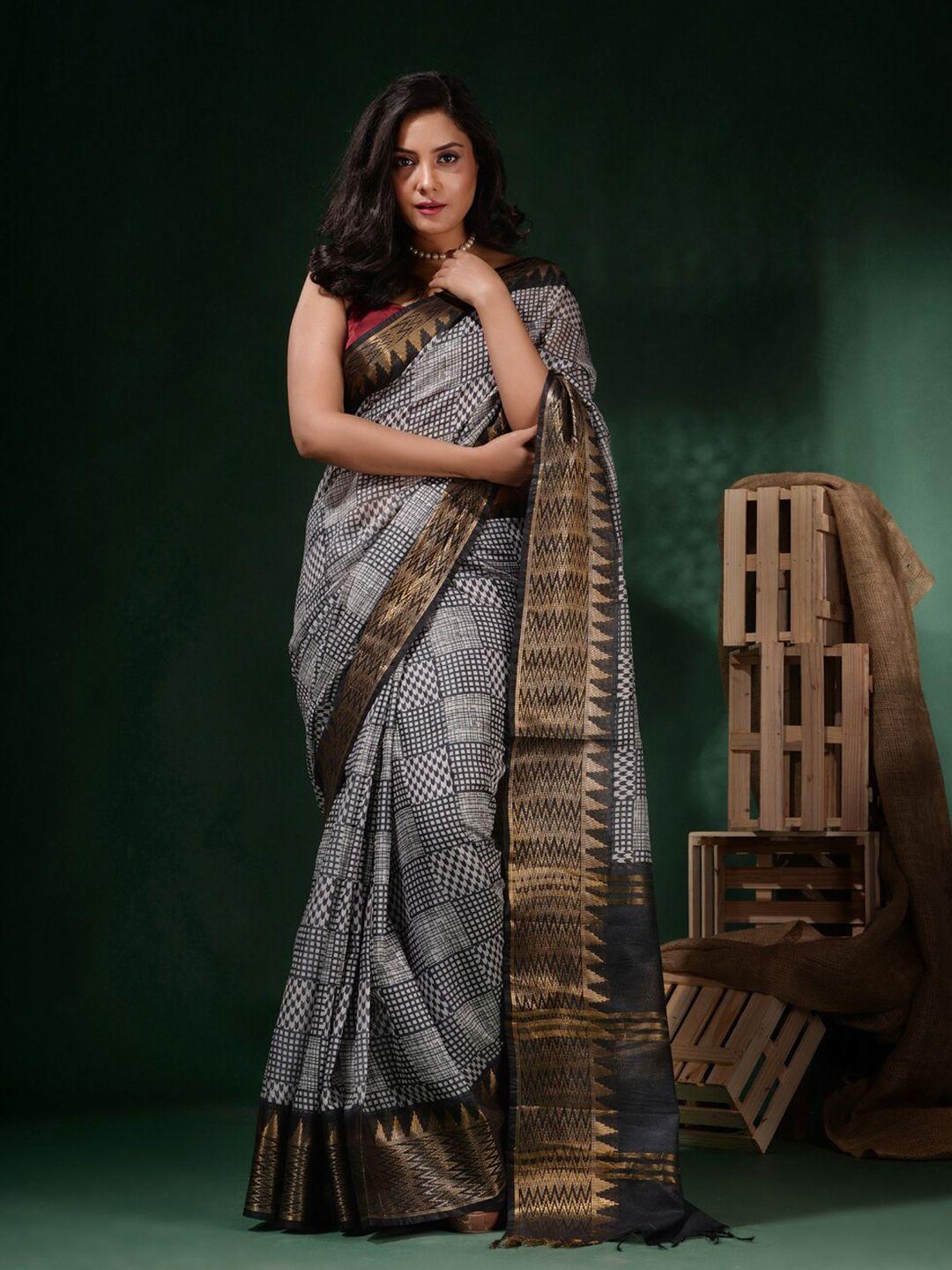 charukriti ethnic motifs printed zari block print saree