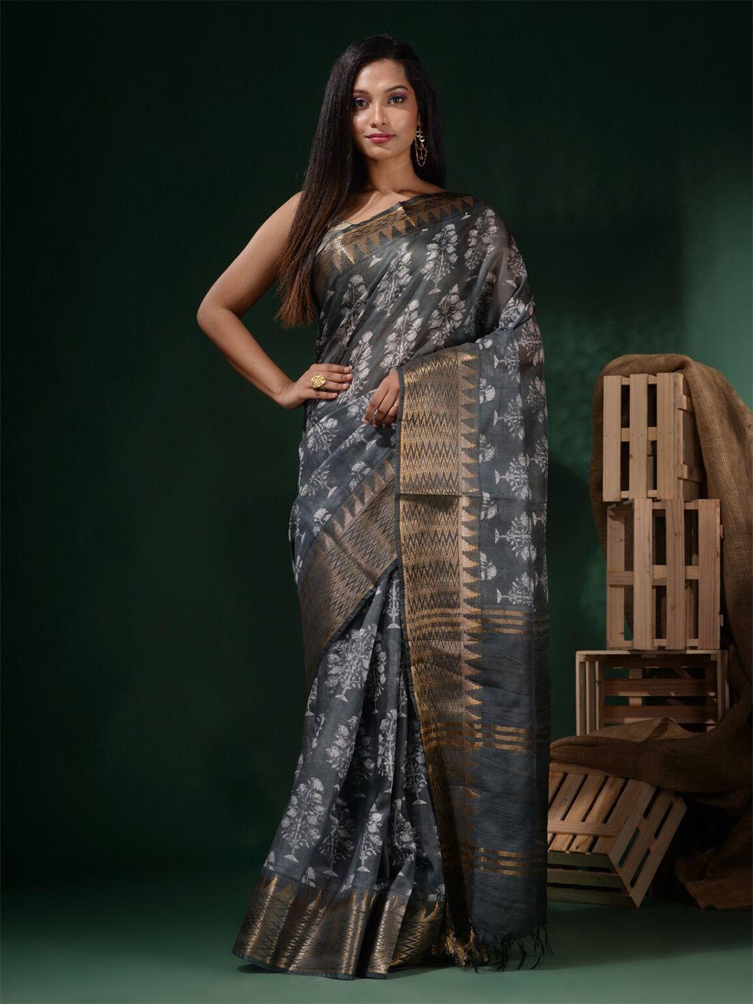 charukriti ethnic motifs printed zari block print saree