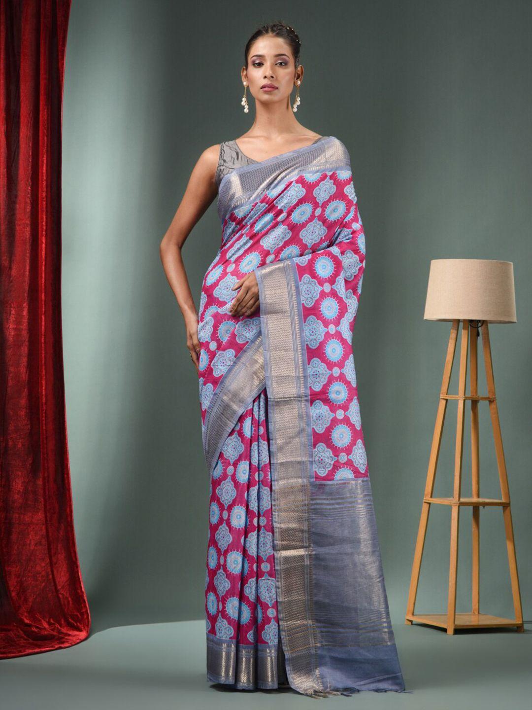 charukriti ethnic motifs printed zari saree