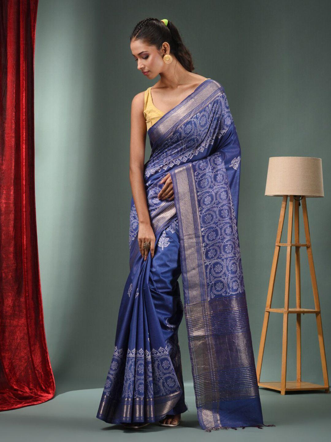 charukriti ethnic motifs printed zari saree