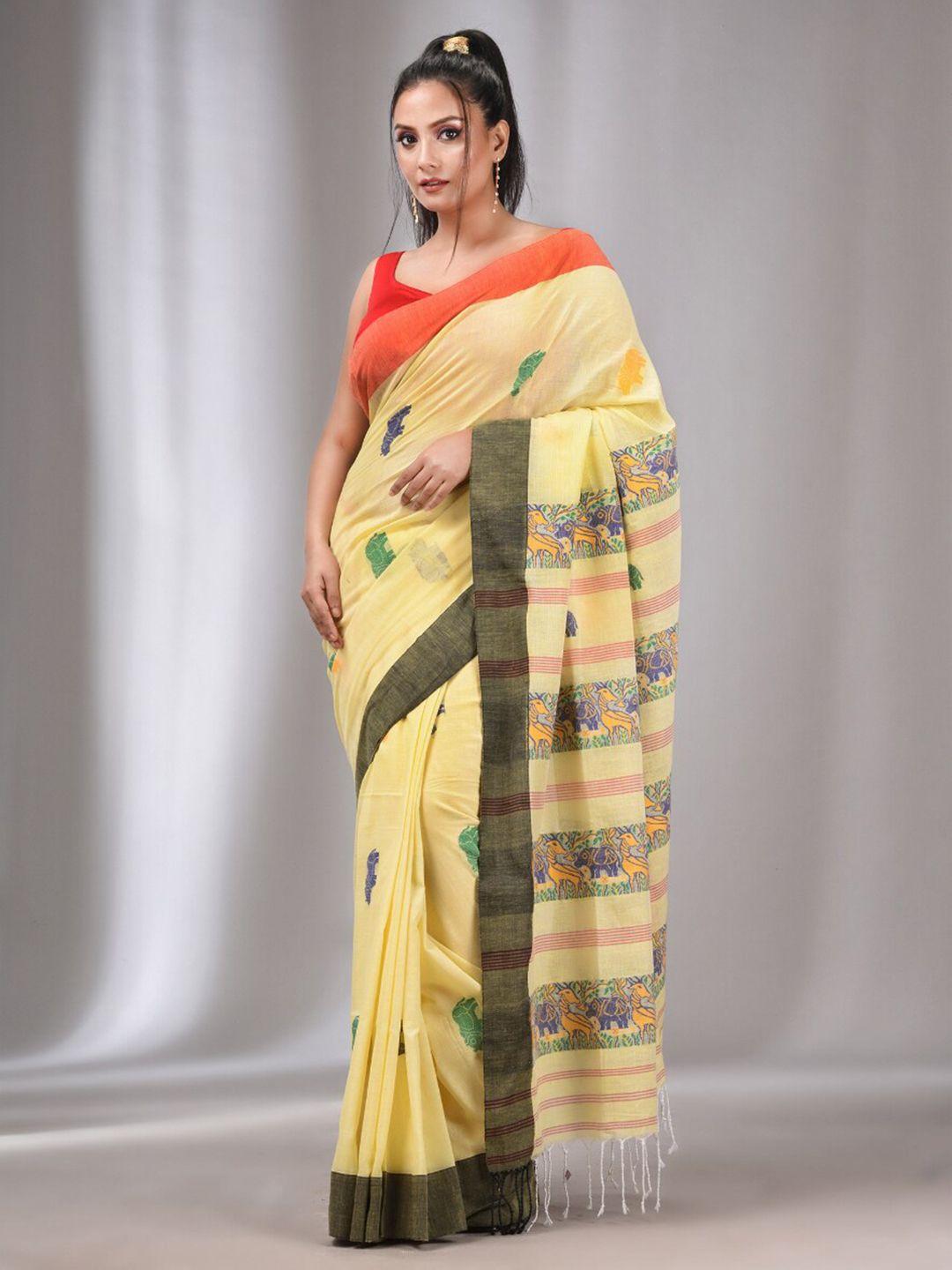 charukriti ethnic motifs woven design pure cotton saree