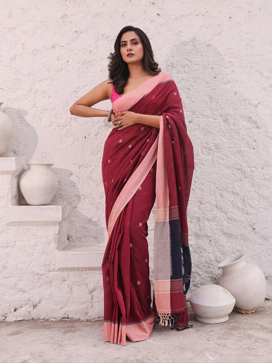 charukriti ethnic motifs woven design pure cotton saree