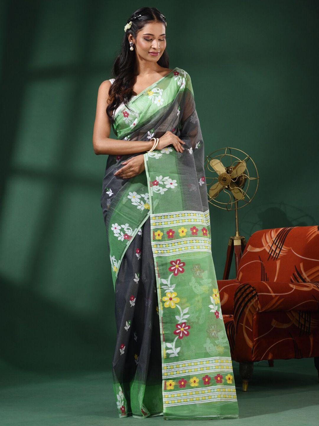 charukriti ethnic motifs woven design silk cotton jamdani saree