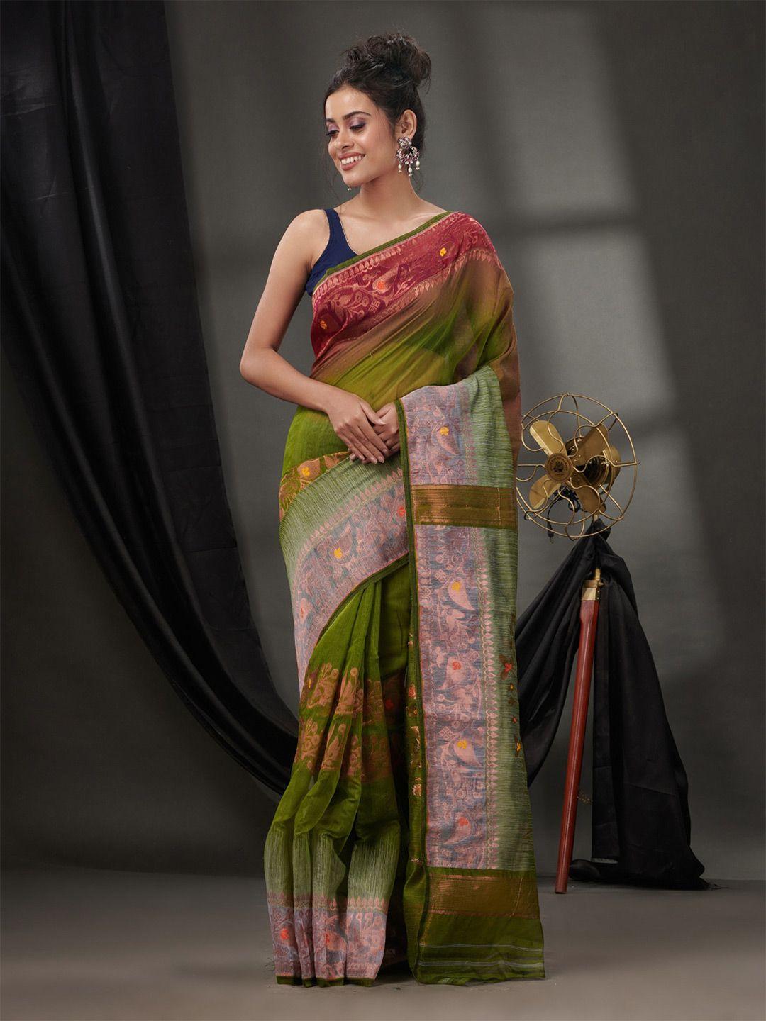 charukriti ethnic motifs woven design zari detailed silk cotton jamdani saree