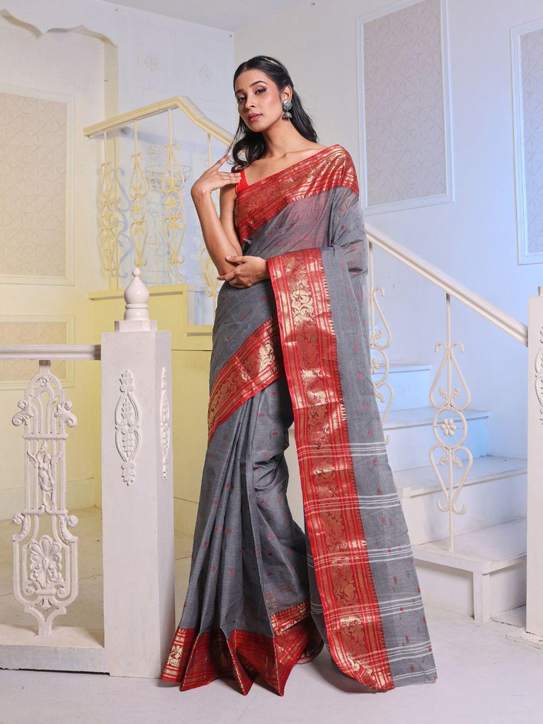charukriti ethnic motifs woven design zari pure cotton taant saree