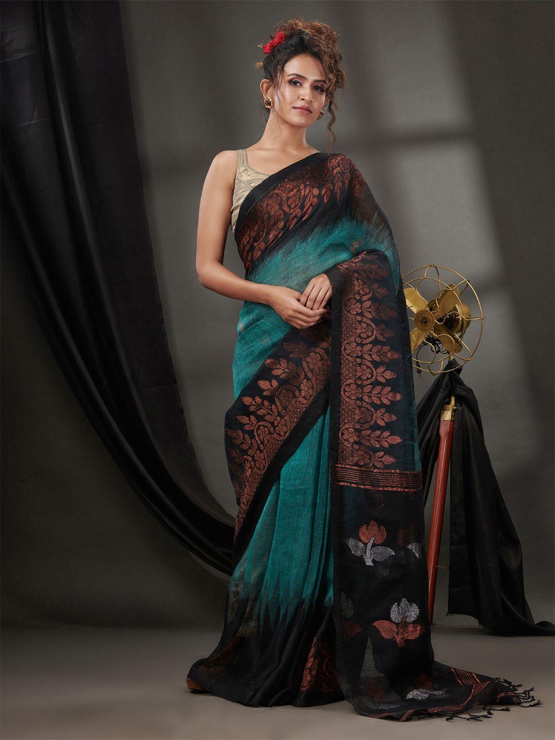 charukriti ethnic motifs woven design zari pure linen ikat saree