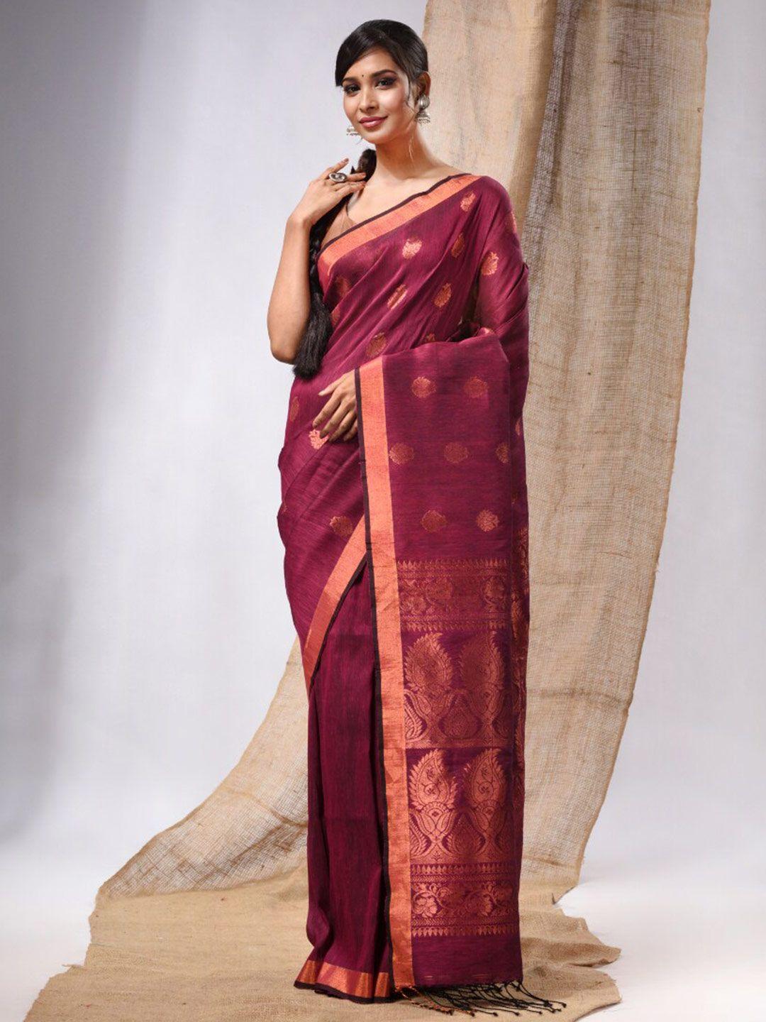 charukriti ethnic motifs woven design zari pure linen saree