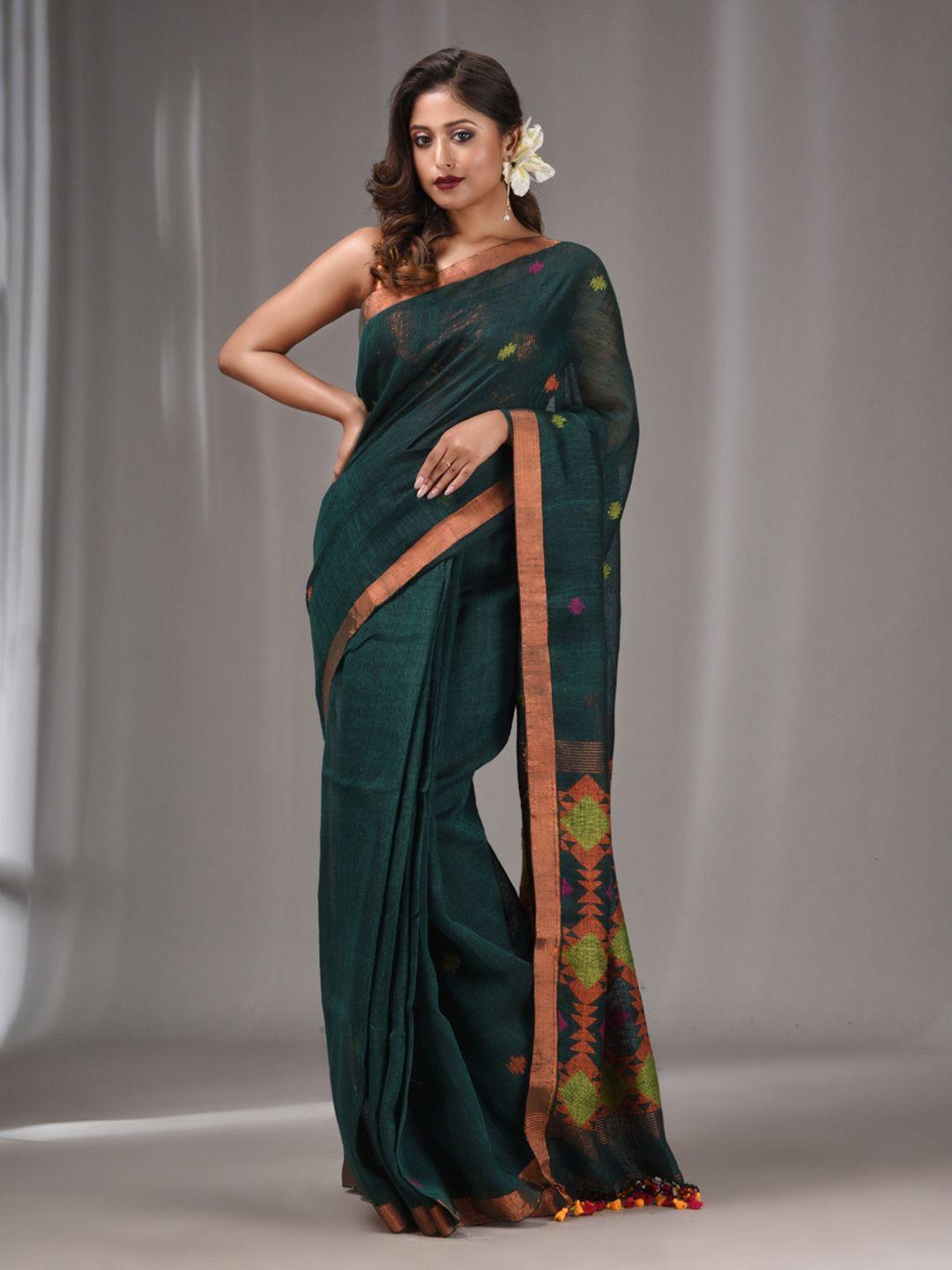 charukriti ethnic motifs woven design zari pure linen saree