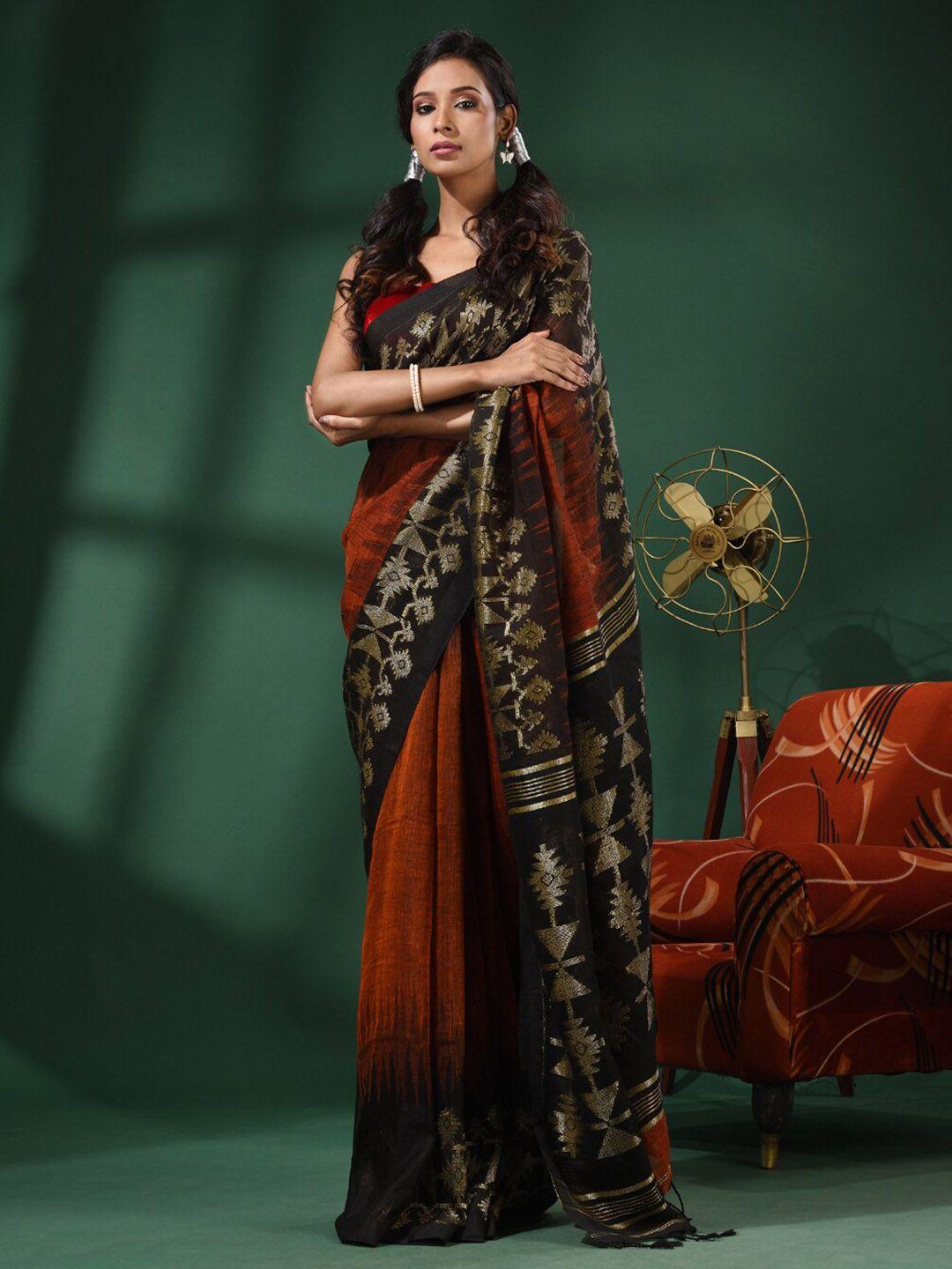 charukriti ethnic motifs woven design zari pure linen saree