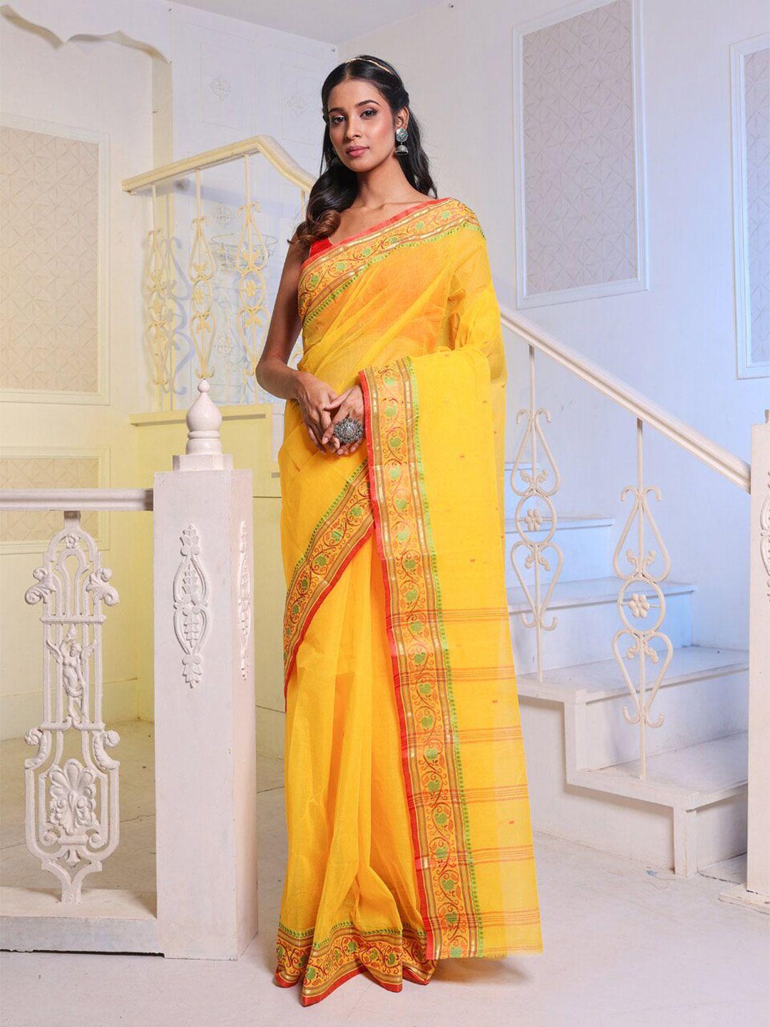 charukriti ethnic motifs zari pure cotton taant saree