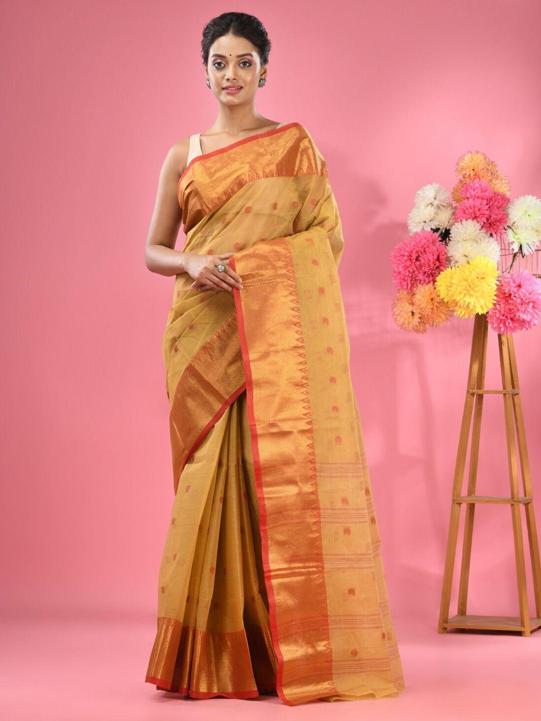 charukriti ethnic motifs zari woven design pure cotton taant saree