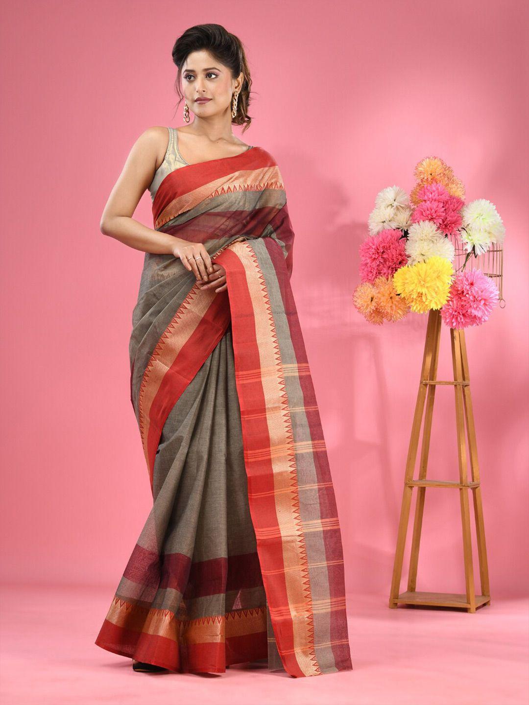 charukriti ethnic woven design pure cotton taant saree