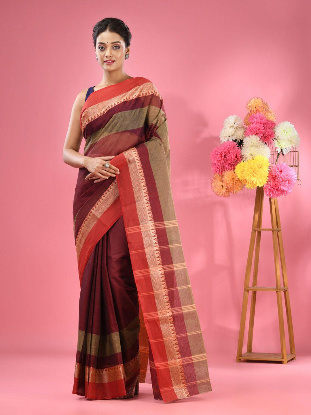 charukriti ethnic woven design pure cotton taant saree