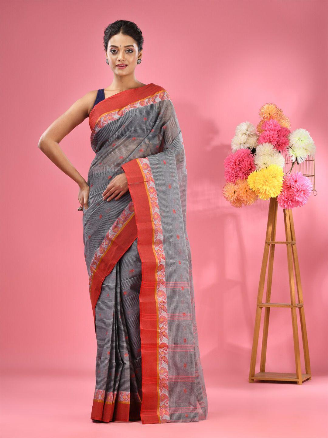 charukriti ethnic woven design pure cotton taant saree